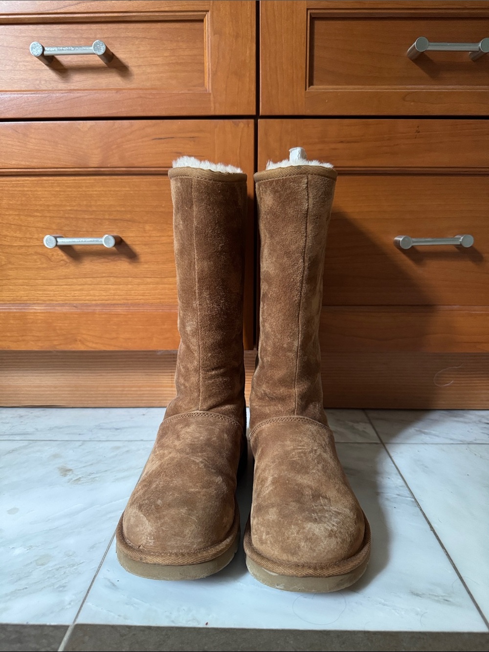 UGG Classic Shearling-Lined Tall Suede Boots - Brown